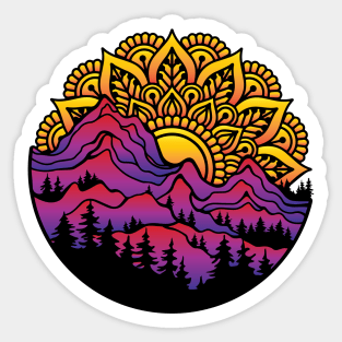 mandala sun over mountains Sticker